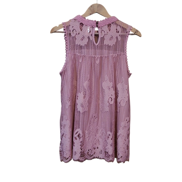 Women's Xhilaration Lace Mockneck Sleeveless Top Dusty Pink Large 🩷 - Picture 2 of 13